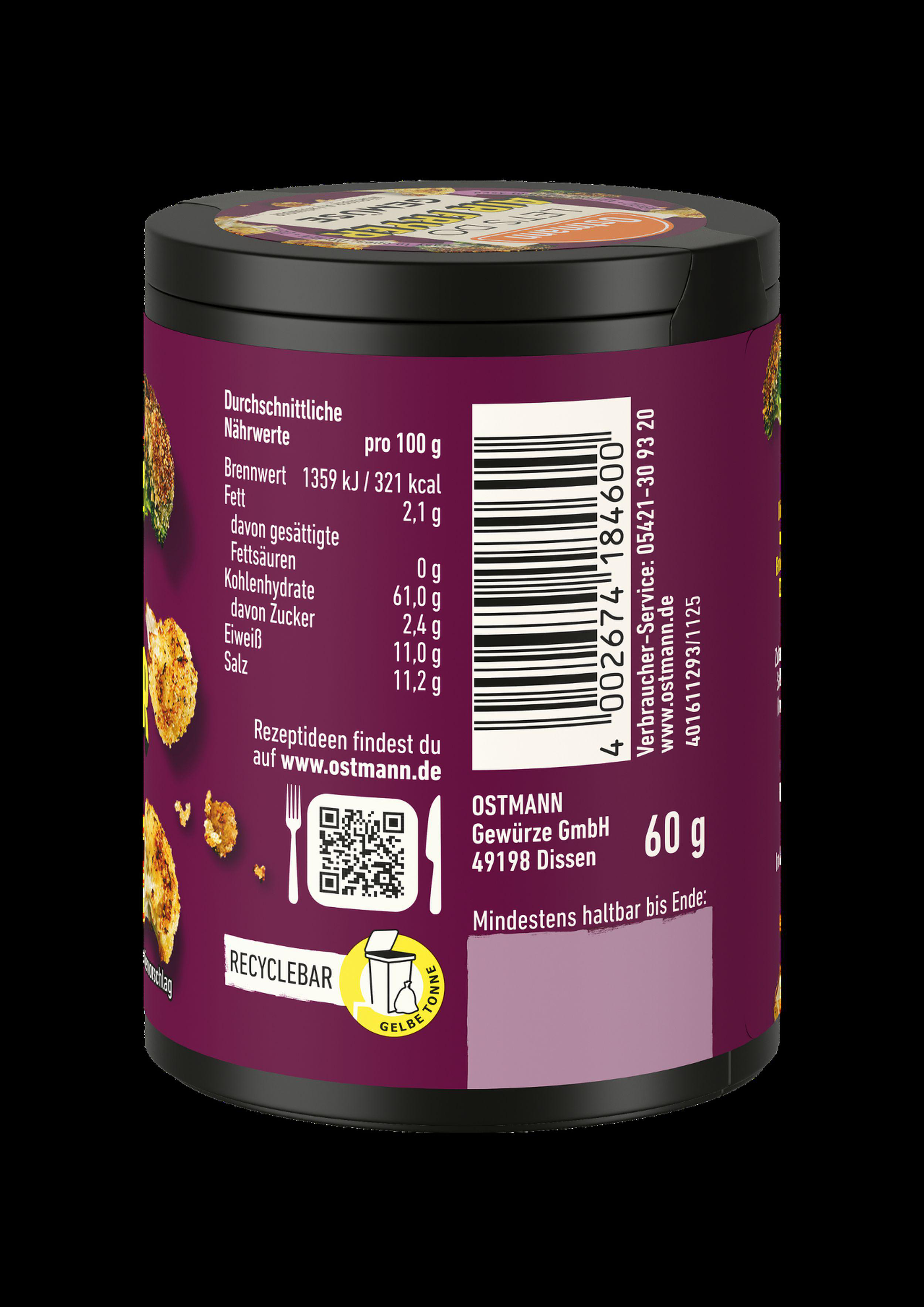 Ostmann Gewürze Dose mit Nährwertangaben und Barcode.