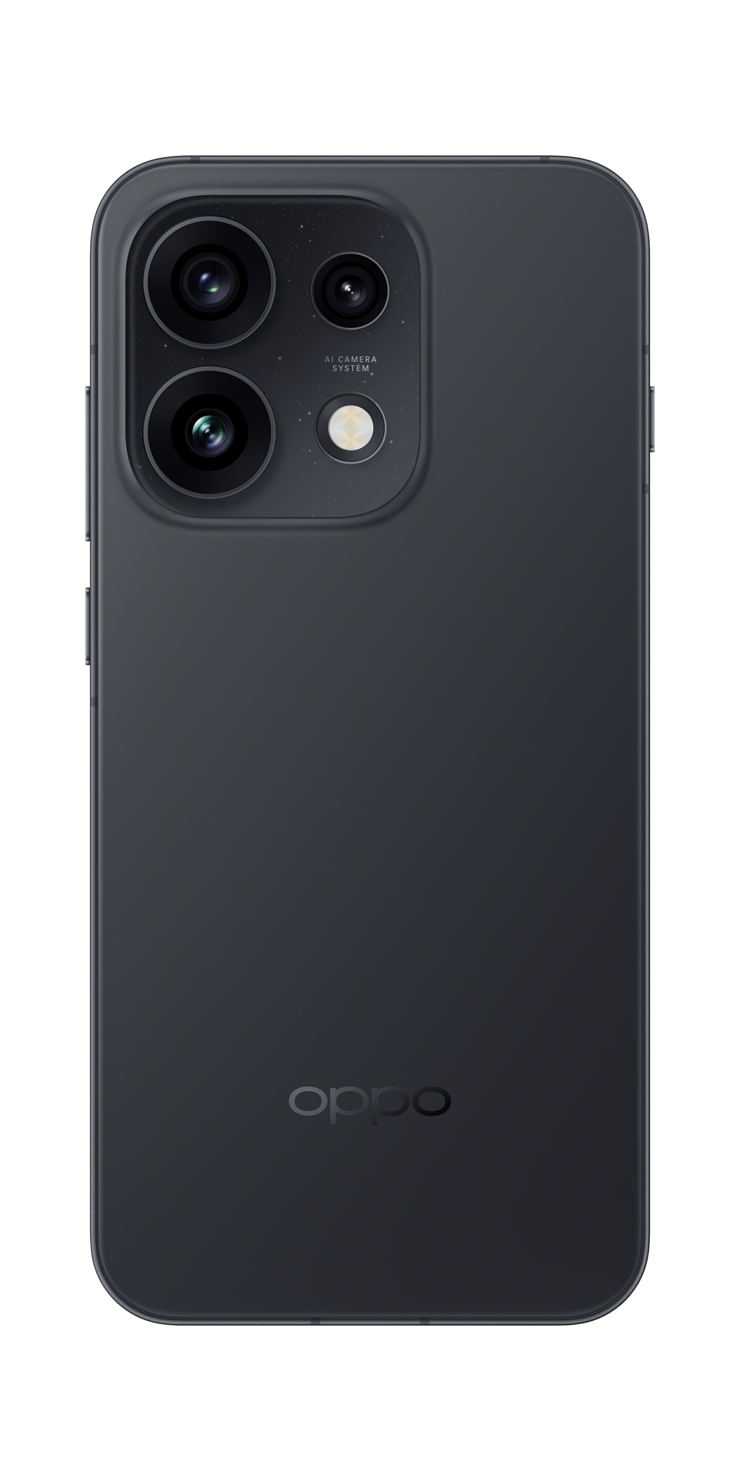 Yapay zeka kamera sistemine ve OPPO logosuna sahip siyah akıllı telefonun arkası.