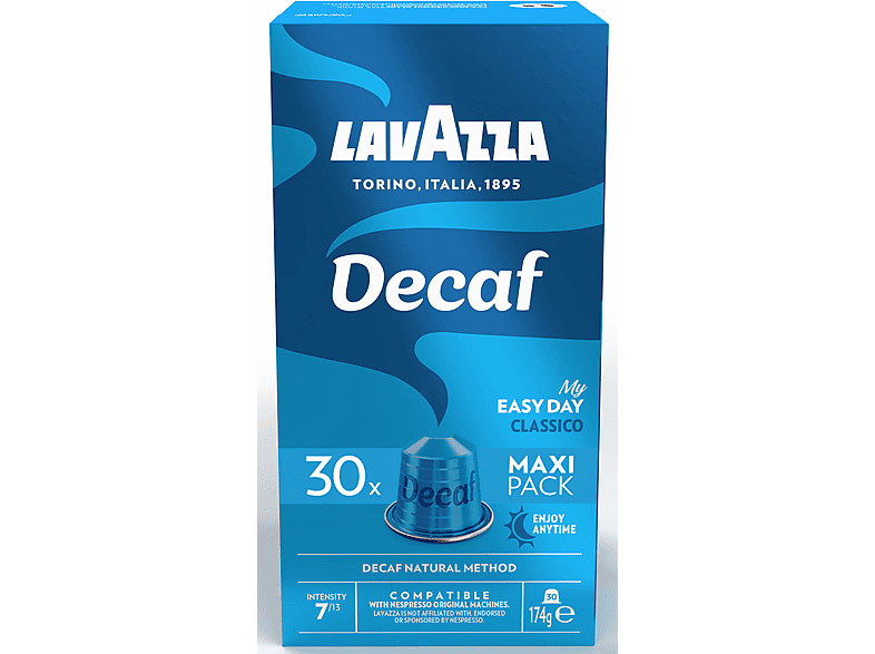 Cápsulas monodosis - Lavazza Decaf Easy Day Classico, Arábica y Robusta, Chocolate frutos secos, Descafeinado, 30 cápsulas