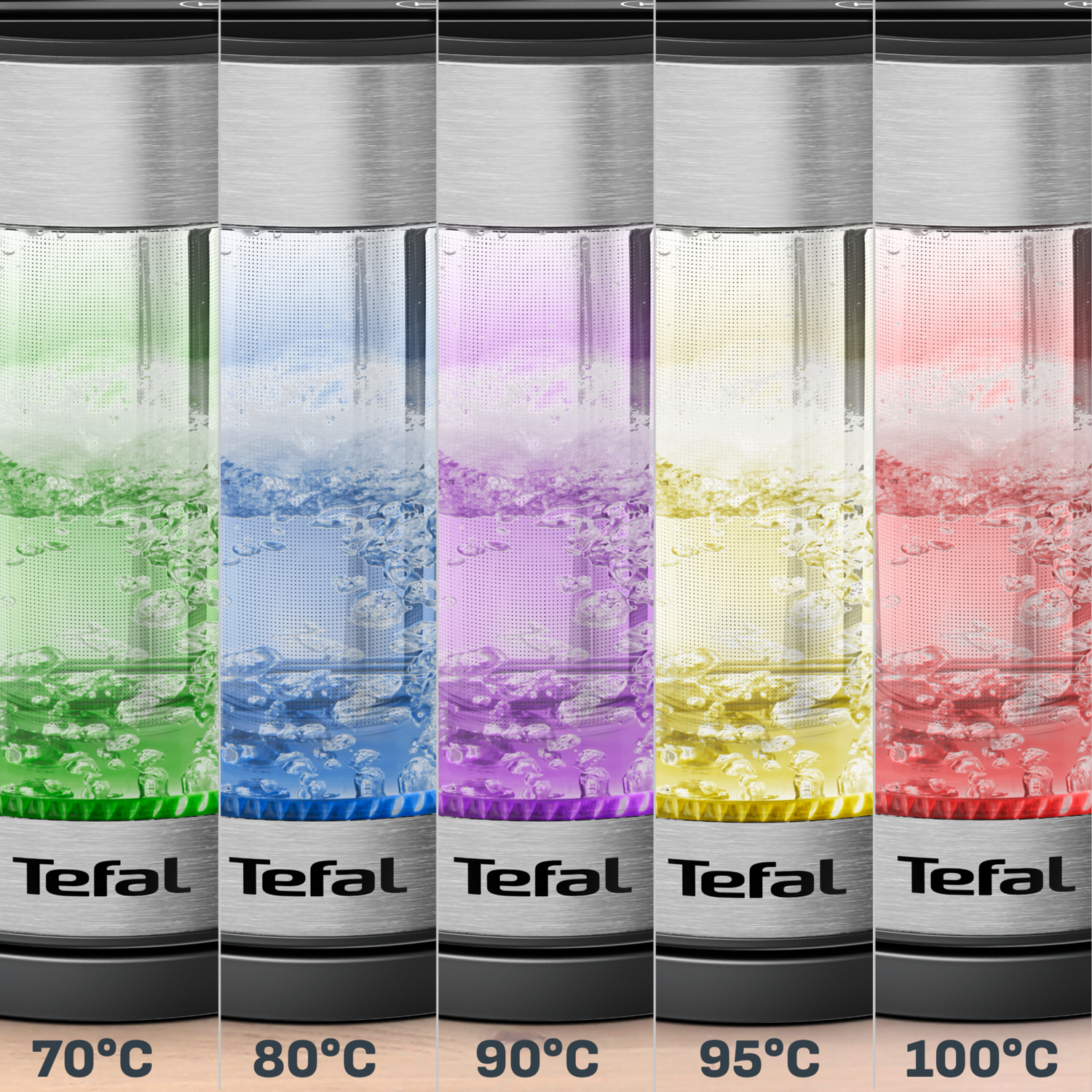 Tefal waterkokers met gekleurd LED-display: 70-100°C.