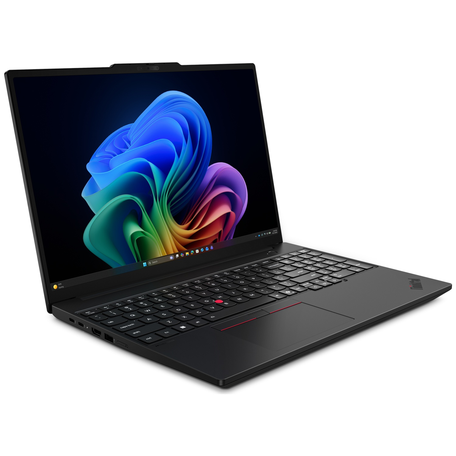 A black laptop with a colorful abstract image displayed on its screen.