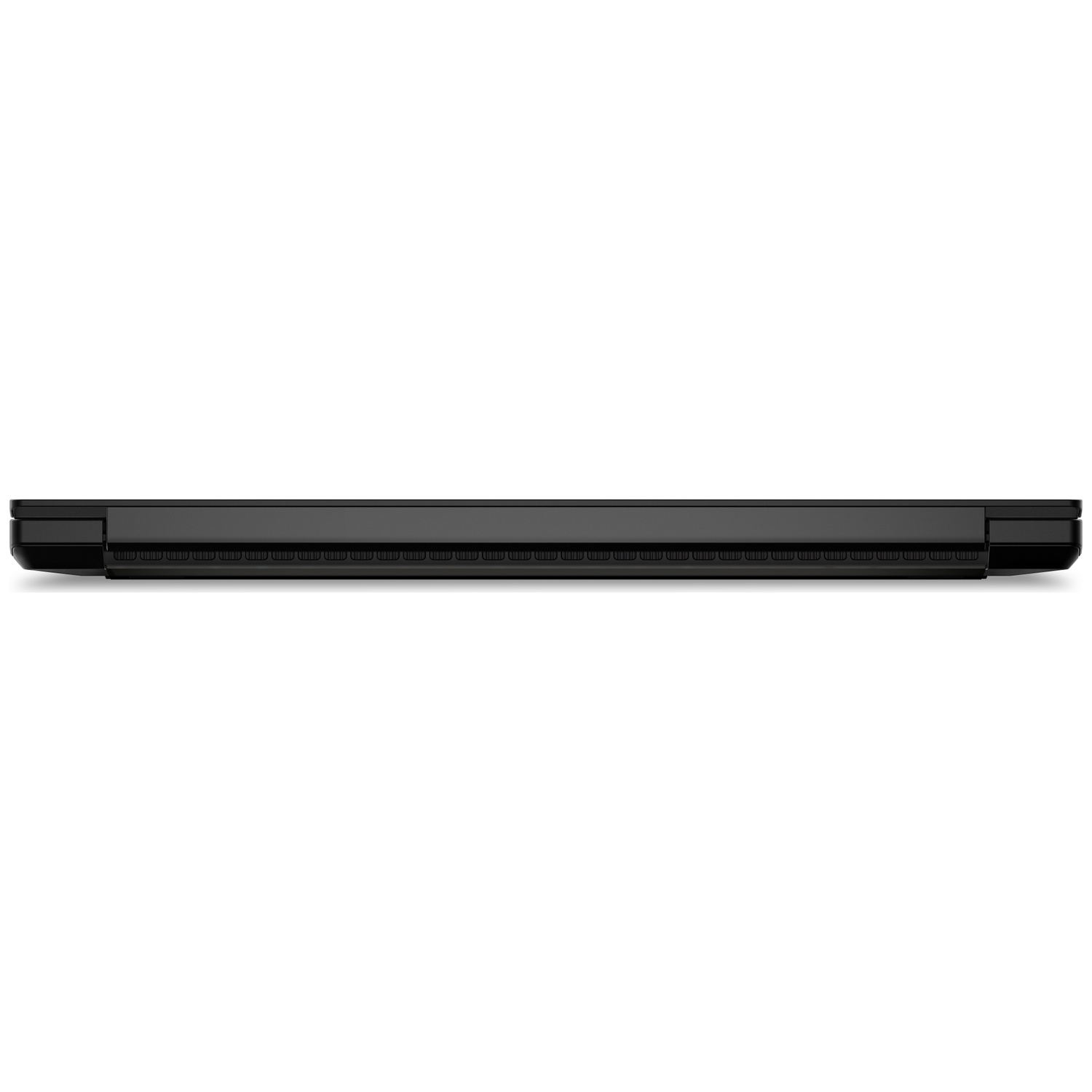 Closed black laptop viewed from the side on a white background.