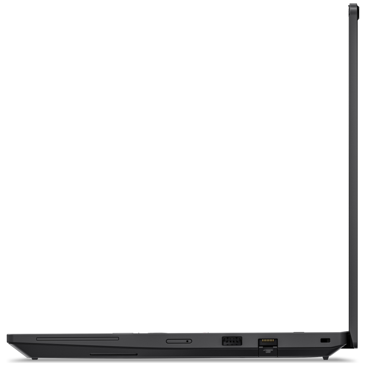 Side view of a black laptop showing ports.