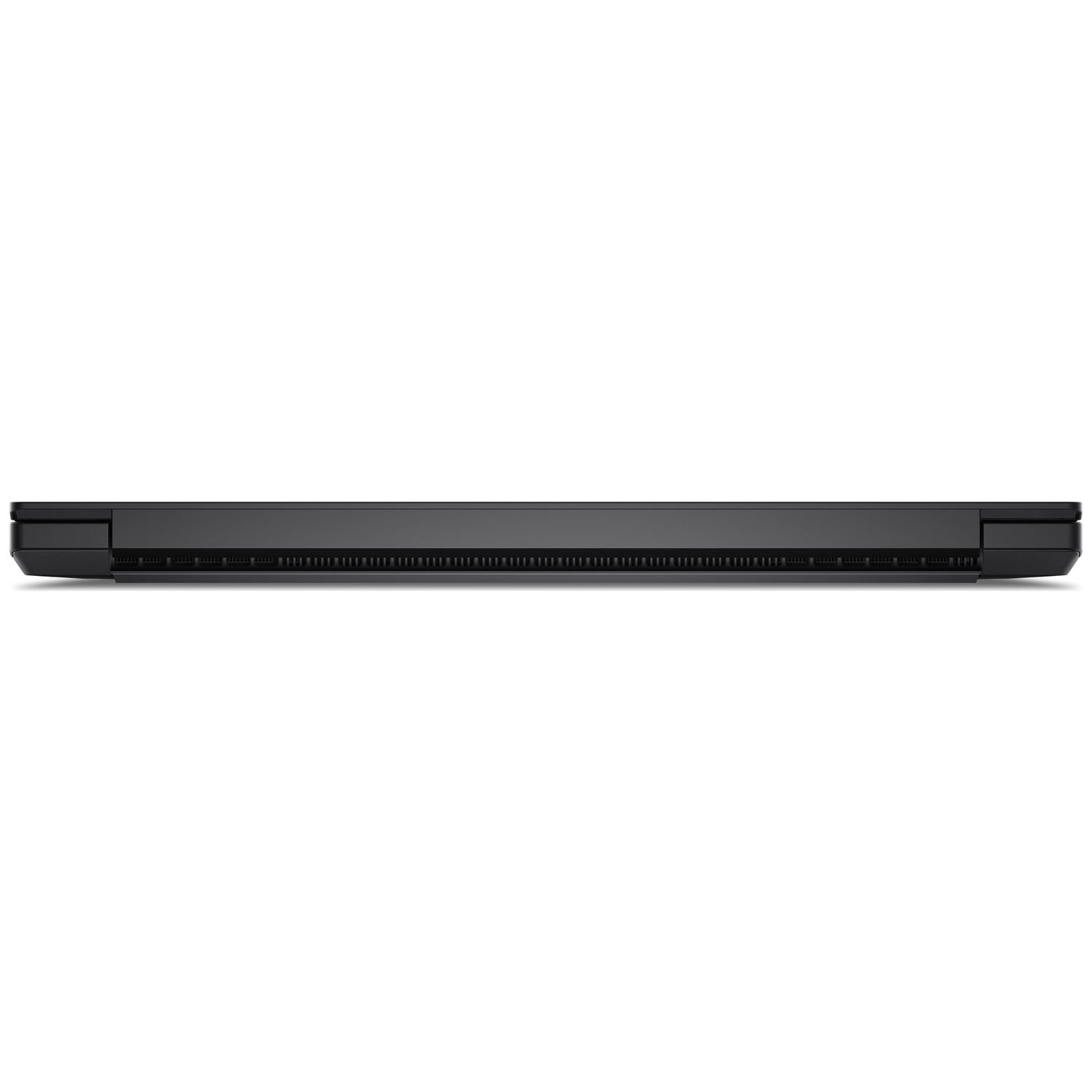 Closed black laptop with ventilation slots on the bottom edge.