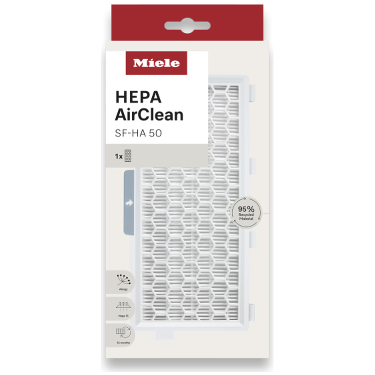 Miele HEPA AirClean SF-HA 50 filter met 95% gerecycled materiaal en Allergy keurmerk.