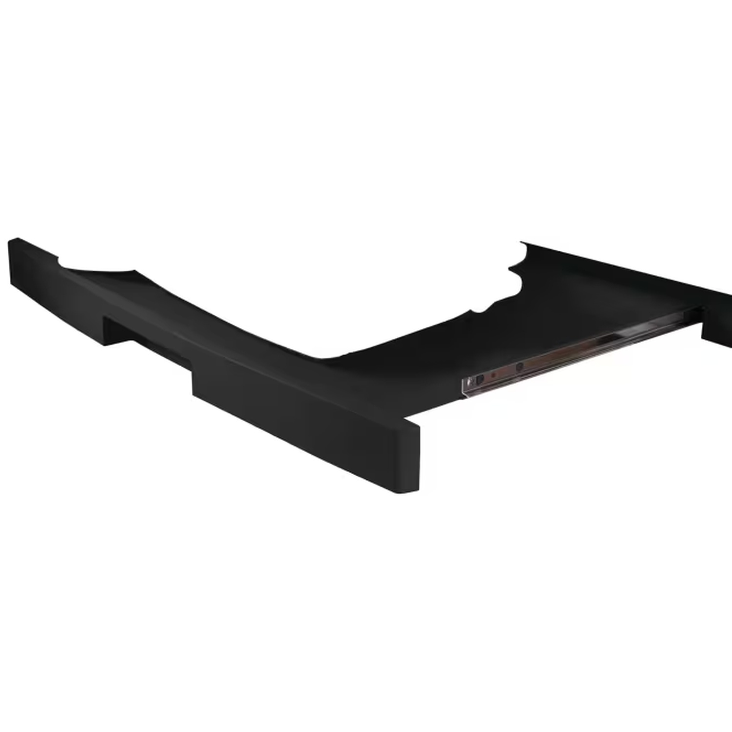 Black L-shaped frame with a pull-out tray on a white background.