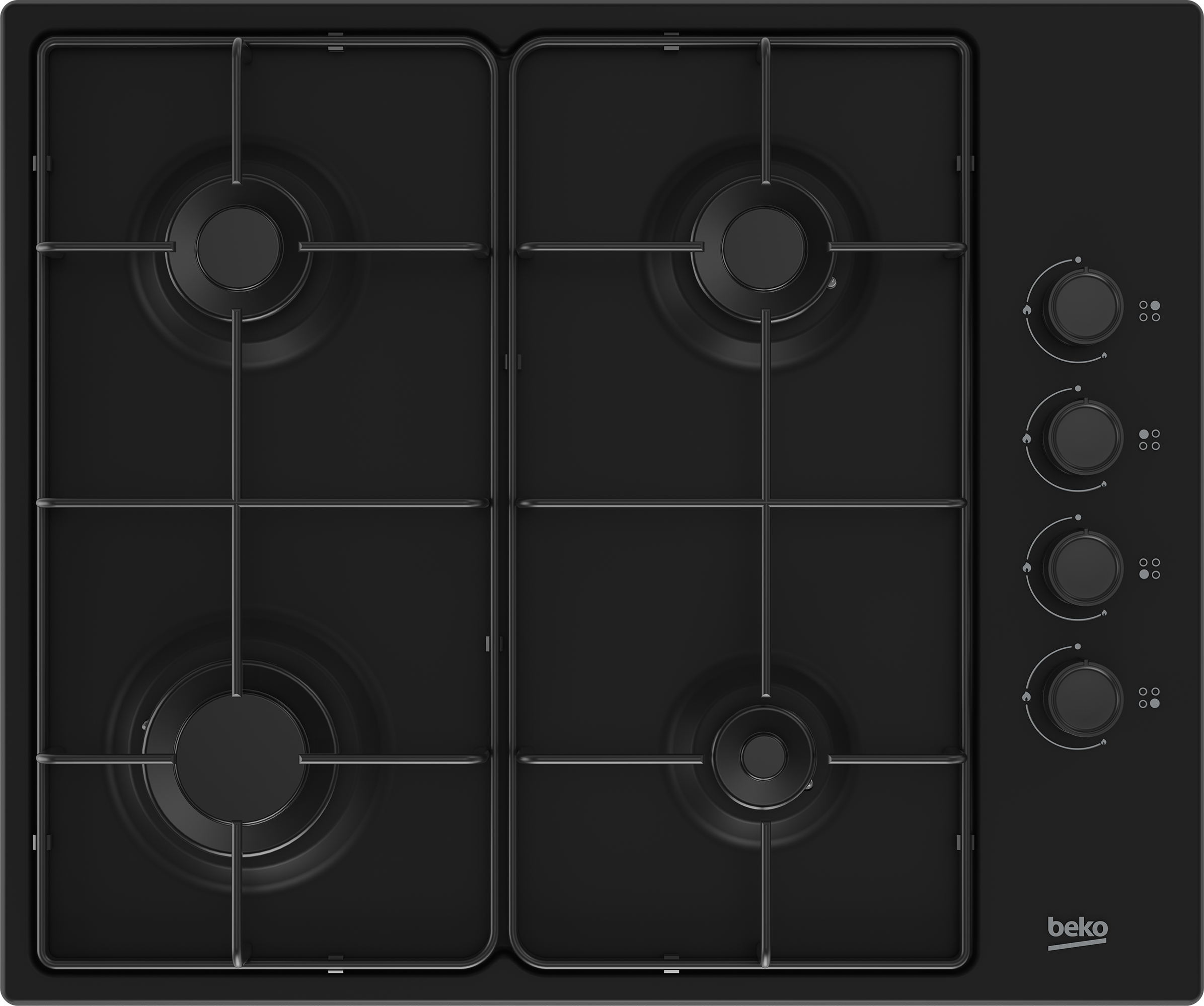 BEKO HIBG64120SB HU Beépíthető gázfőzőlap, fekete, 4 gázégő, oldalsó mechanikus vezérlés, szikragyújtás