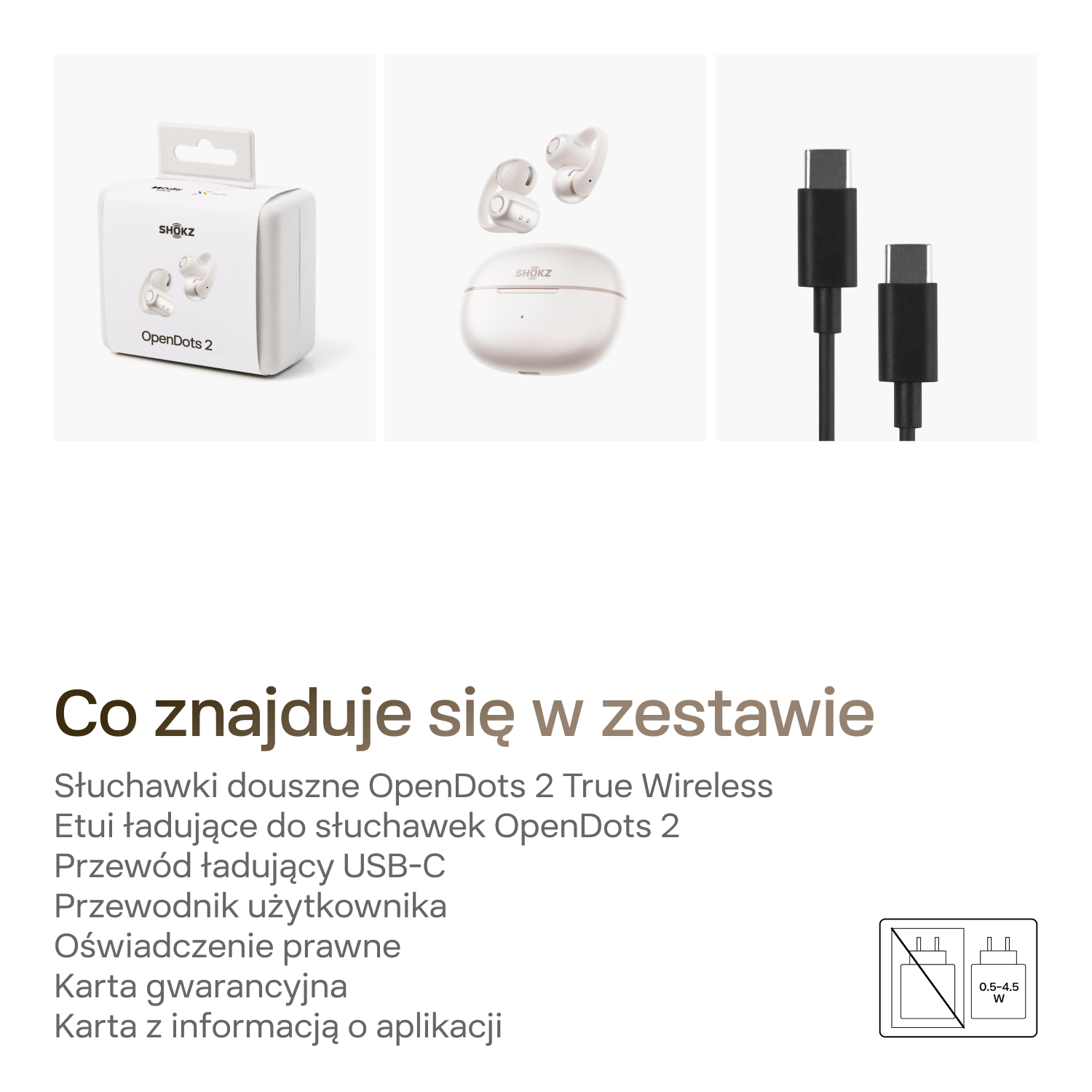 Słuchawki w pudełku, słuchawki w etui i kabel USB-C.
