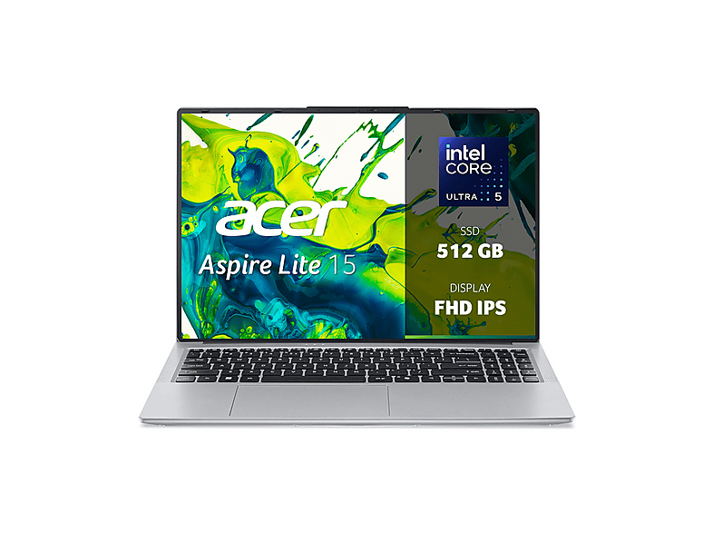 ACER Aspire Lite 15 AL15-54P-56N1 NOTEBOOK, 15,6 ", processore Intel® Core Ultra 5 115U, Intel®, RAM 16 GB, 512 GB SSD, Silver, Windows 11 Home