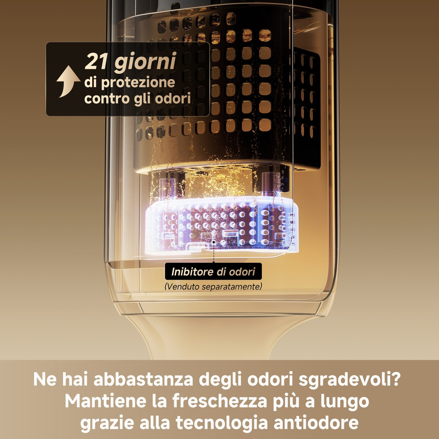 Un diffusore con elementi luminosi, che offre 21 giorni di protezione dagli odori.