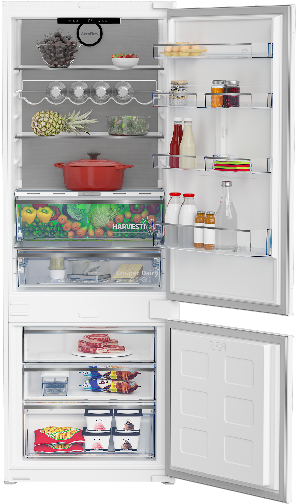 BEKO BCNE400E50SHN No Frost beépíthető kombinált hűtőszekrény, Harvest Fresh, Inverteres