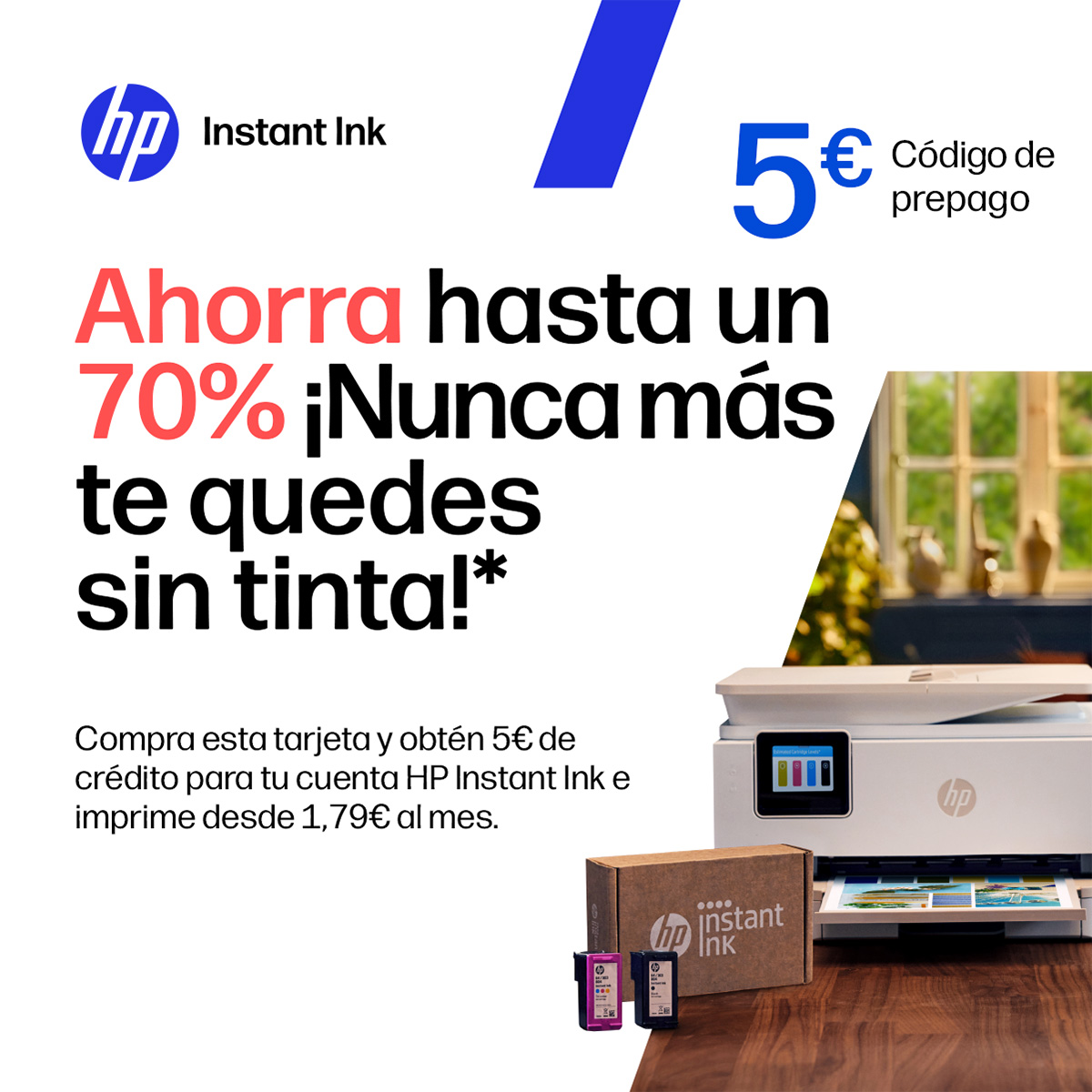 HP Instant Ink: Ahorra hasta 70% con código prepago 5€.