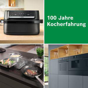 Vier Bilder zeigen Küchengeräte und Text: 100 Jahre Kocherfahrung.