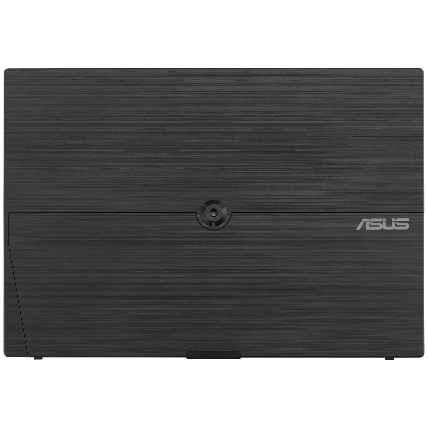 Zwarte laptop met geborstelde metalen afwerking en ASUS-logo.