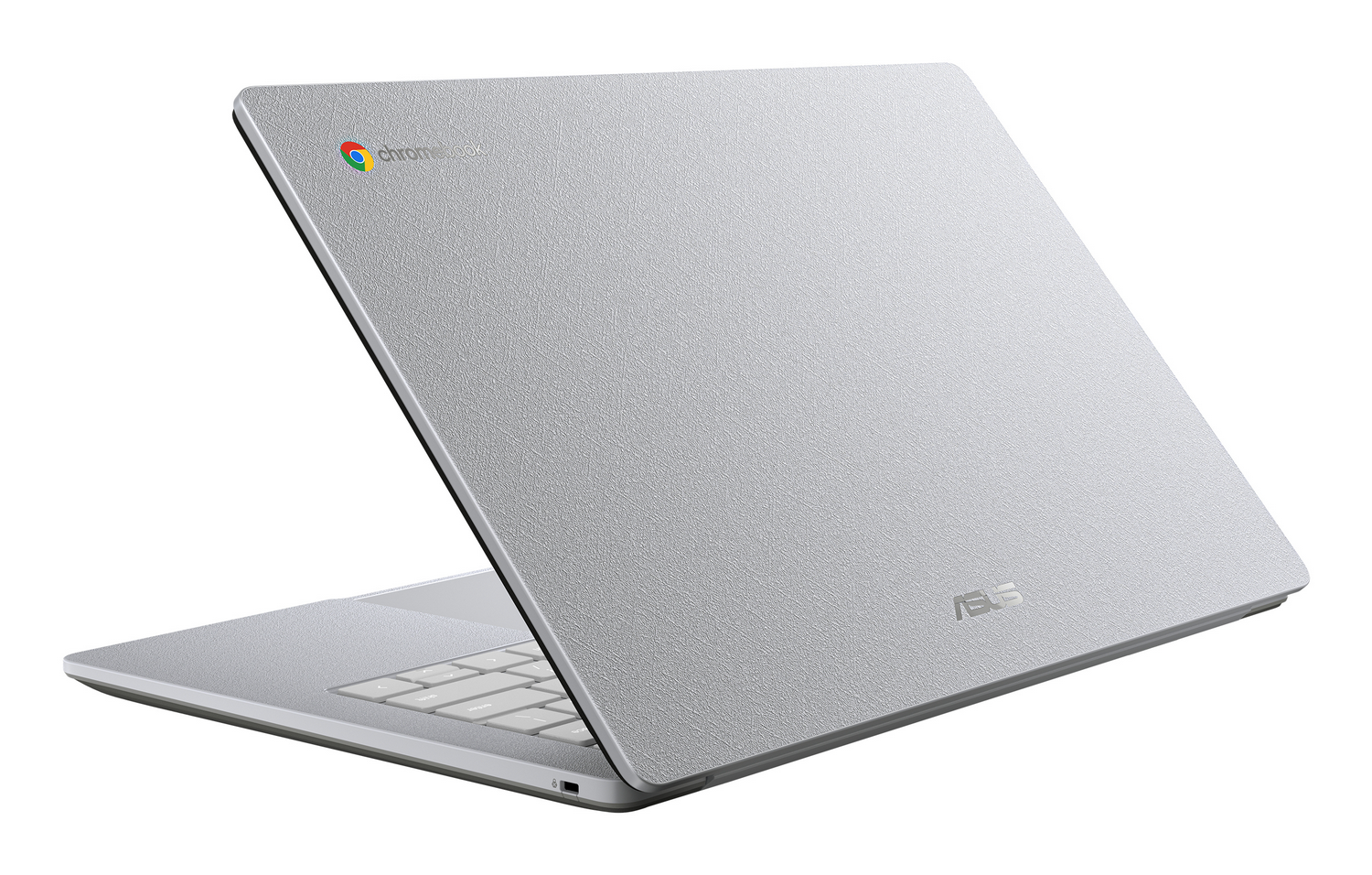 Un portátil plateado con el logo de Chromebook y la marca ASUS.