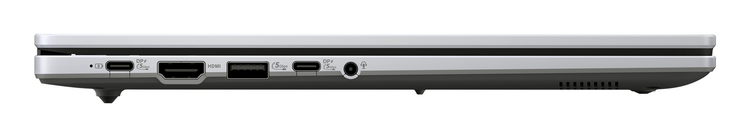 Puertos del portátil: USB-C, HDMI, USB-A y conector de auriculares.