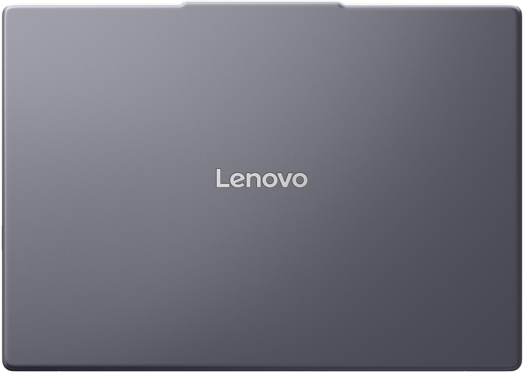 Zárt, szürke Lenovo laptop egy sima felületen.