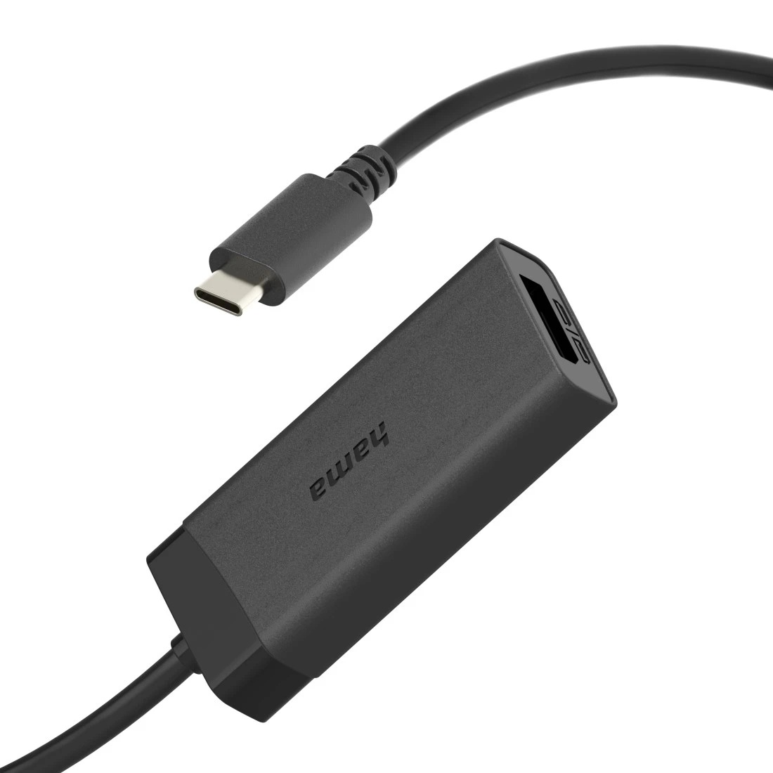 Czarny adapter USB-C z jednym portem HDMI i kablem.