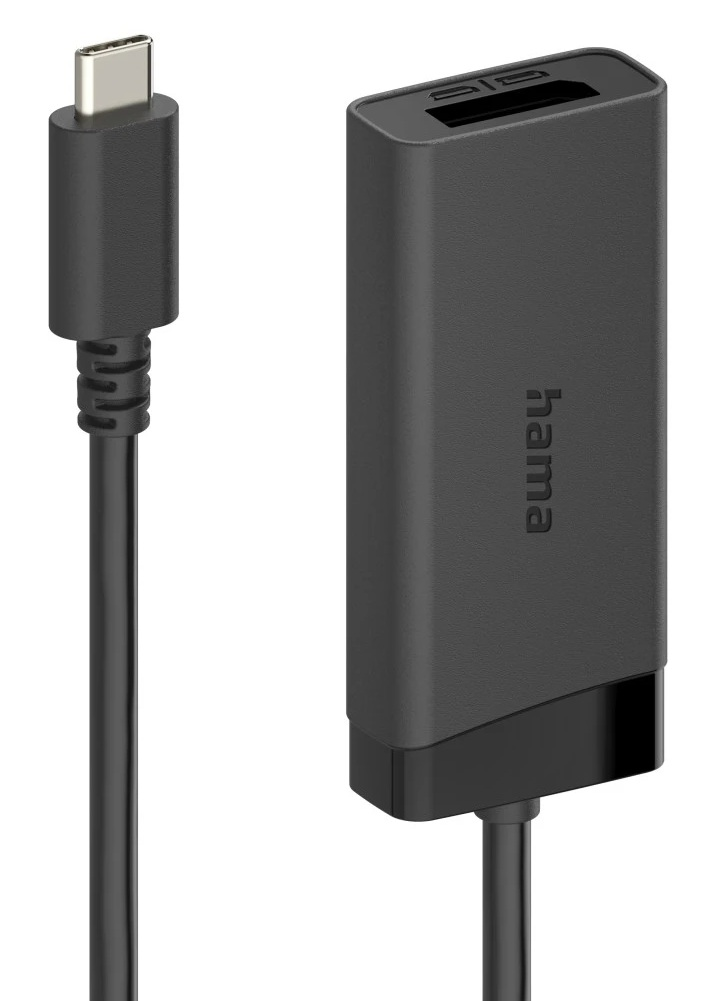 Czarny adapter USB-C z dwoma gniazdami i kablem.