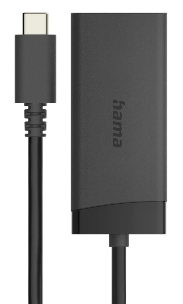 Czarny adapter USB-C z kablem i logo Hama.