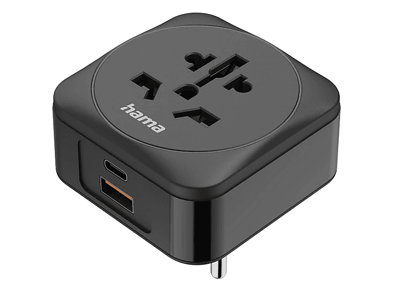 Adaptador de viaje - Hama 00223460, 1 Puerto USB-C y puerto USB-A, Negro