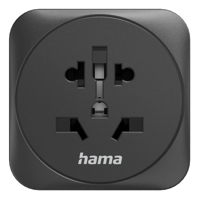 Adaptador de viaje universal Hama negro con múltiples ranuras.