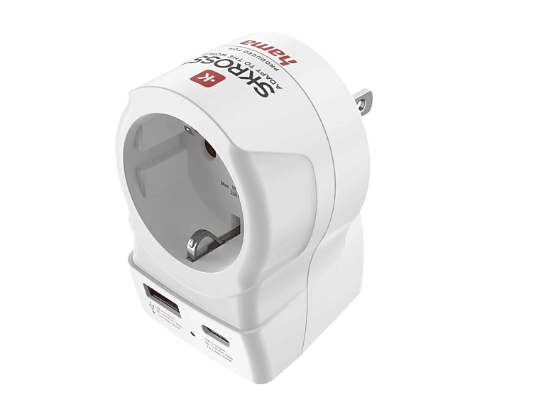 Adaptador de viaje - Hama 00223479, De EU a US, Con 2 puertos USB, 20W, Blanco