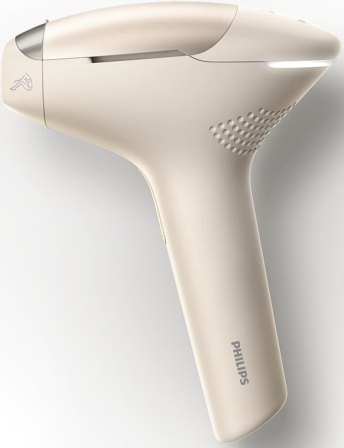 Ein hellbeiges Philips Haarentfernungsgerät mit ergonomischem Griff.