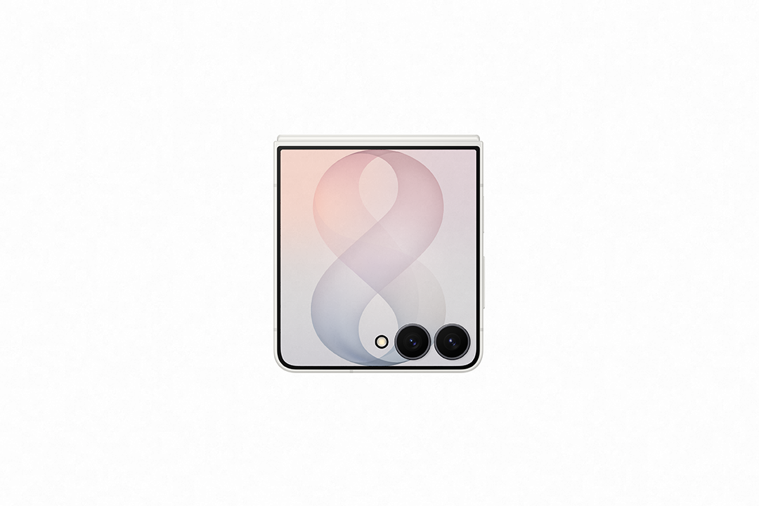 Geschlossenes Smartphone mit 2 Kameras und einem zarten, wellenförmigen Muster auf dem Bildschirm.