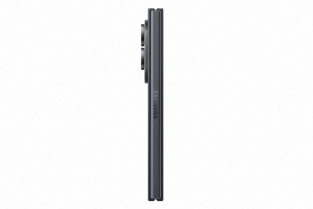 Sötétszürke okostelefon profilból, kamerákkal és Samsung logóval.