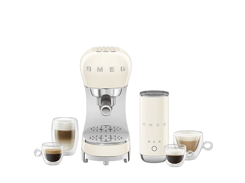 Smeg ECF12CREU 50's Style Siebträger mit Milchaufschäumer (Creme, 1350 Watt, 15 bar)