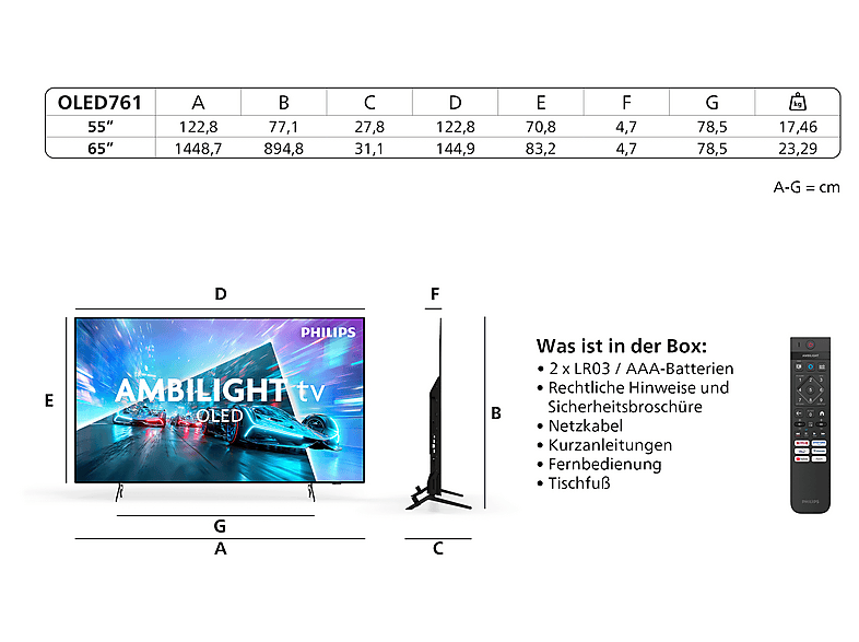 Philips 55OLED761/12 (2026) 55 Zoll 4K OLED Ambilight TV; OLED TV — Foto 3 von 5