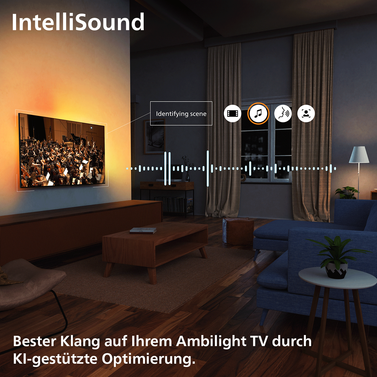 IntelliSound: KI erkennt Filmszene, Musik, Sprache, Personen auf Ambilight TV.