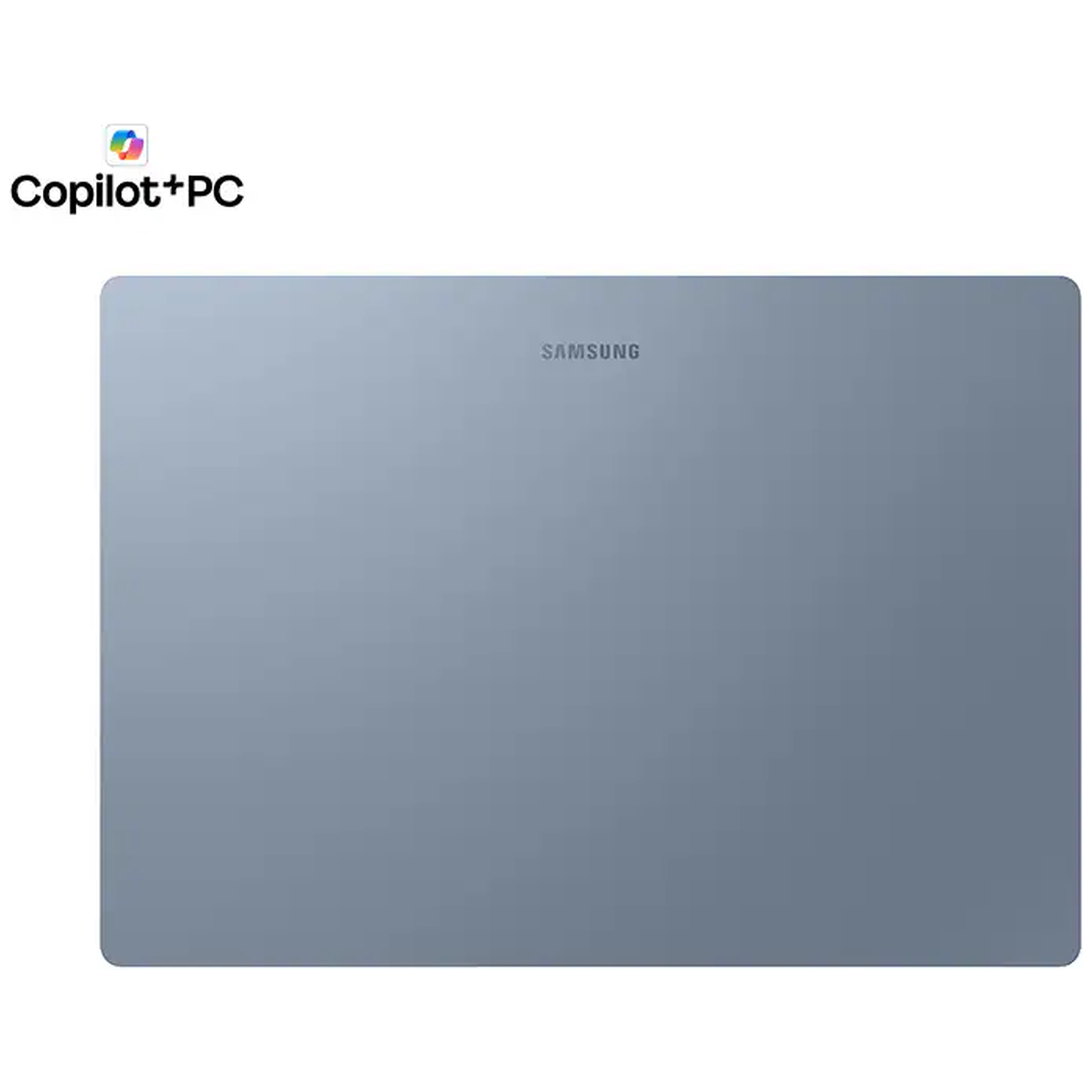 Een gesloten grijze Samsung Galaxy Tab S9 FE op een witte achtergrond.
