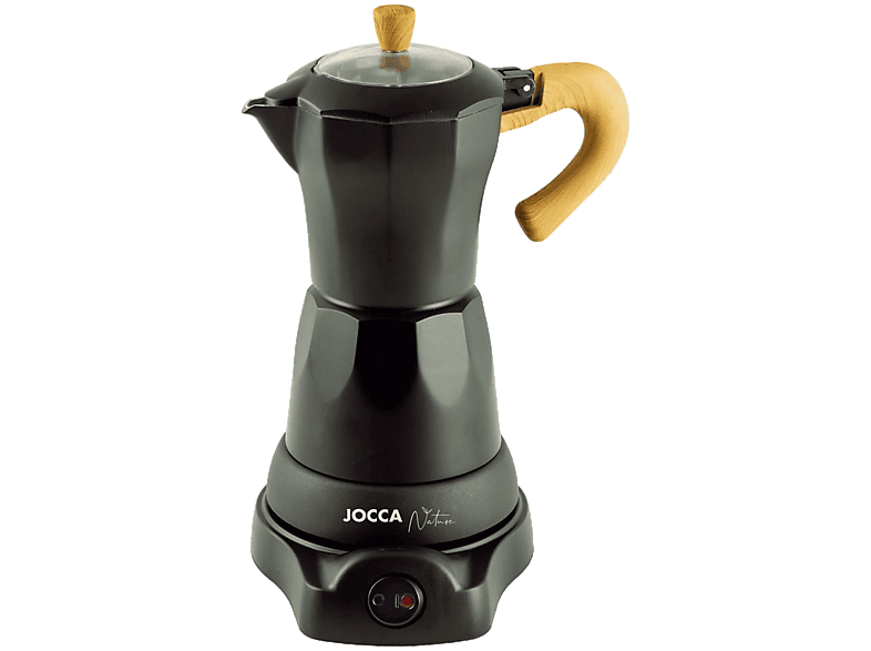 Cafetera tradicional - Jocca 2188N, 0.26 l, Aluminio, 480 W, 6 Tazas, Italiana, Eléctrica, Sin Cables, Negro/Madera