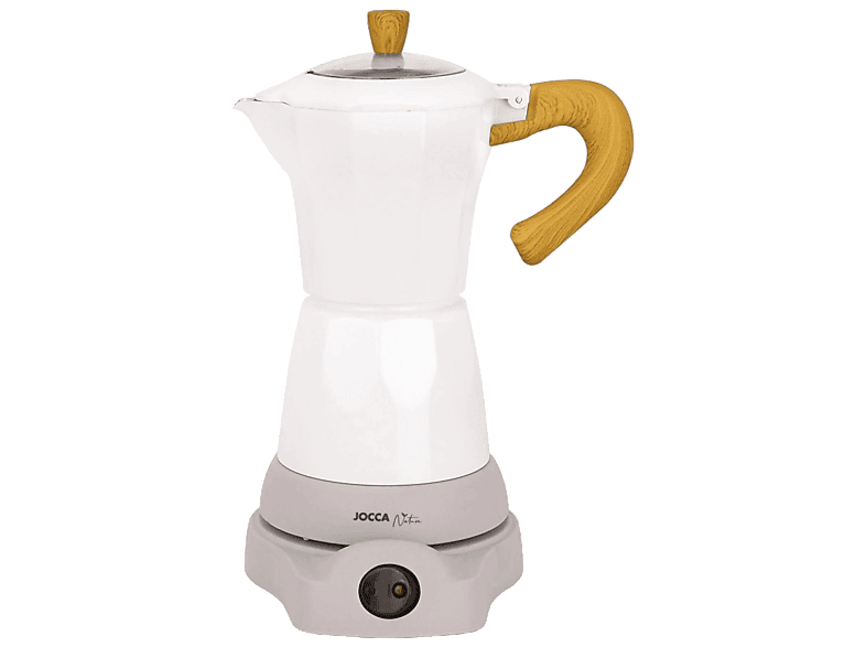Cafetera tradicional - Jocca 2188, 0.26 l, Aluminio, 480 W, 6 Tazas, Italiana, Eléctrica, Sin Cables, Blanco/Madera