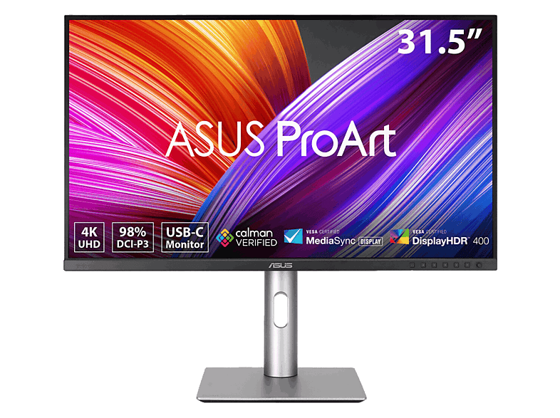 Monitor - ASUS ProArt PA329CRV, 31.5 " UHD 4K, 60 Hz, 5 ms, IPS, Altura Ajustable, Altavoces Incoporados, HDR, Negro/Plata