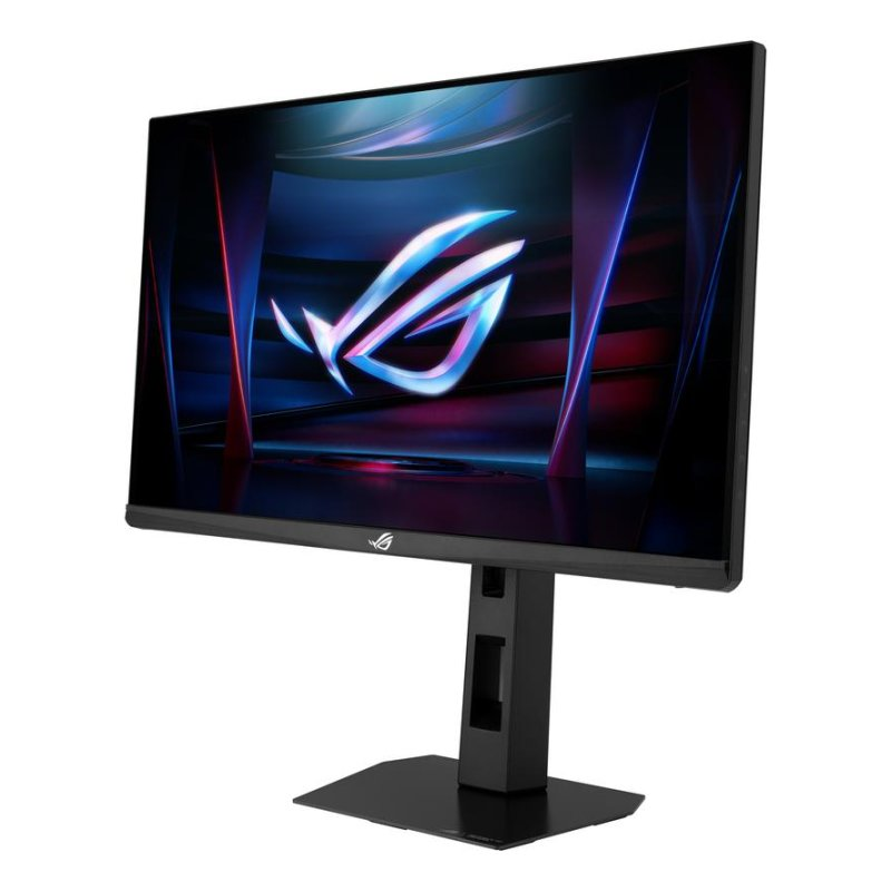 Un monitor gaming negro con el logo de ROG en la pantalla.