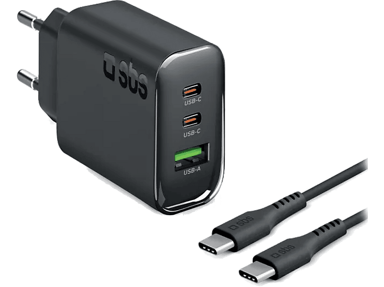 Ładowarka sieciowa SBS 3-Port PD PPS 140W + kabel USB-C 2m (240W) Czarny