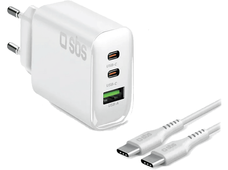 Ładowarka sieciowa SBS 3-Port PD PPS 140W + kabel USB-C 2m (240W) Biały
