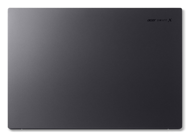 Ciemnoszary laptop, logo Acer Swift X w prawym górnym rogu.