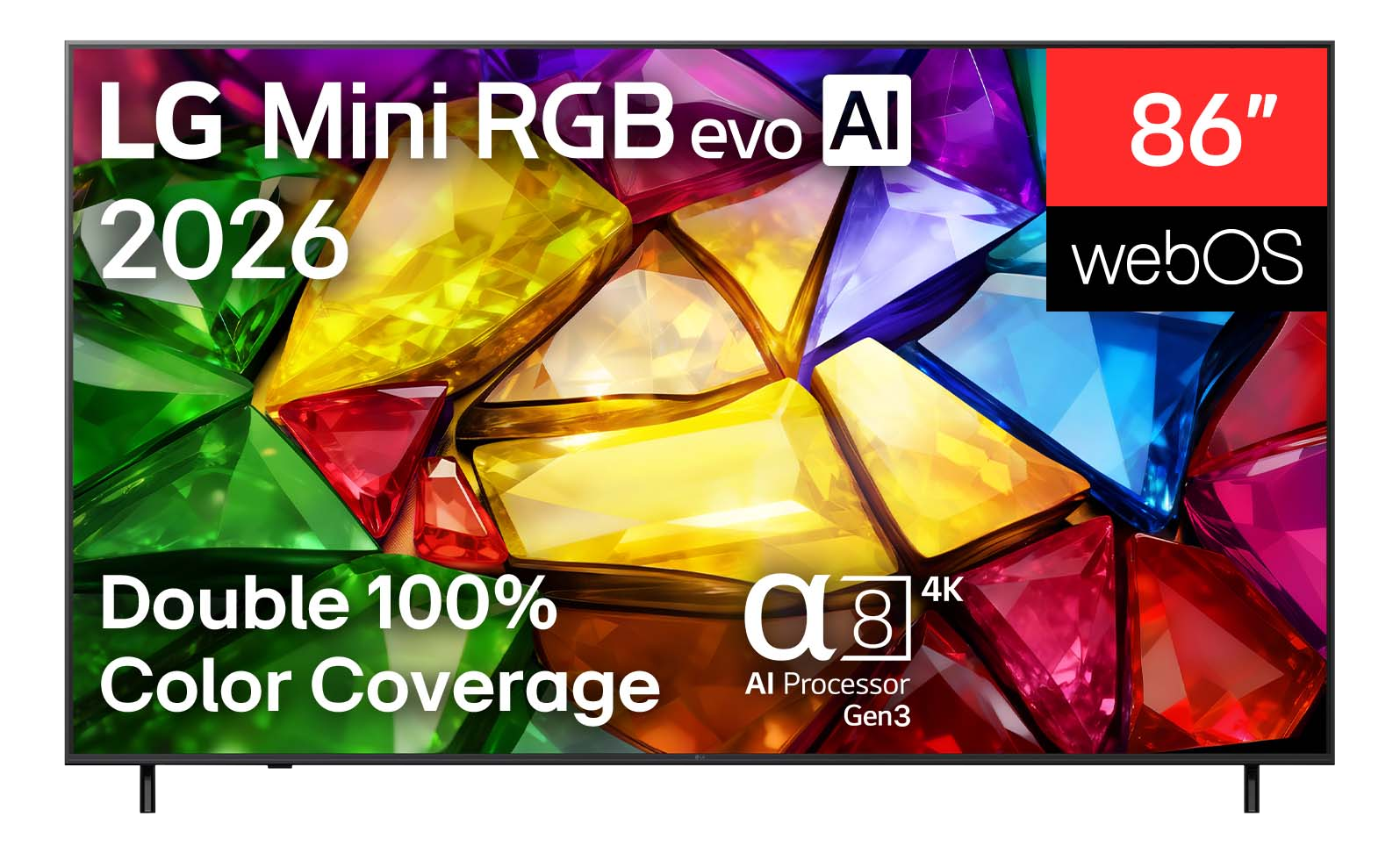 TV LG 4K 86 pouces avec processeur IA et webOS, Mini RGB evo IA, modèle 2026.