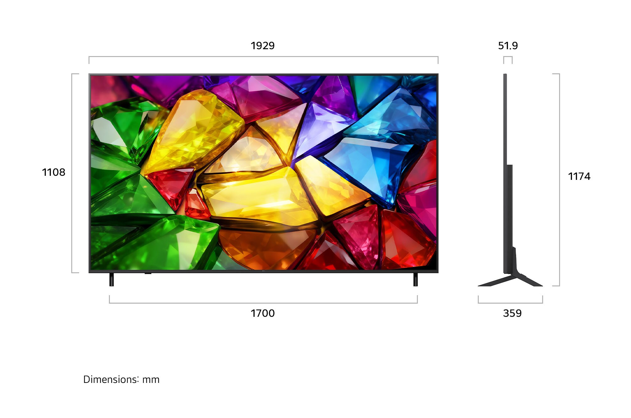 Une télévision à écran plat affichant des formes géométriques abstraites colorées.