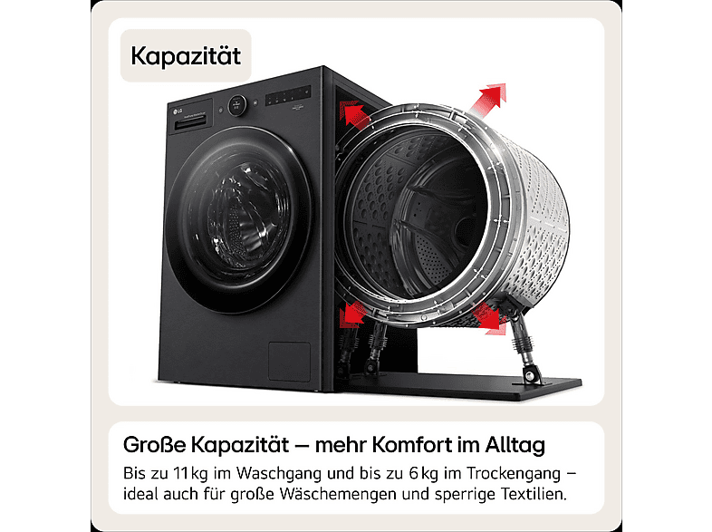 LG Electronics HPWD116BA X-Serie Waschtrockner (11 kg / 6 kg, 1350 U/Min., freistehend, Schwarz) — Foto 4 von 5