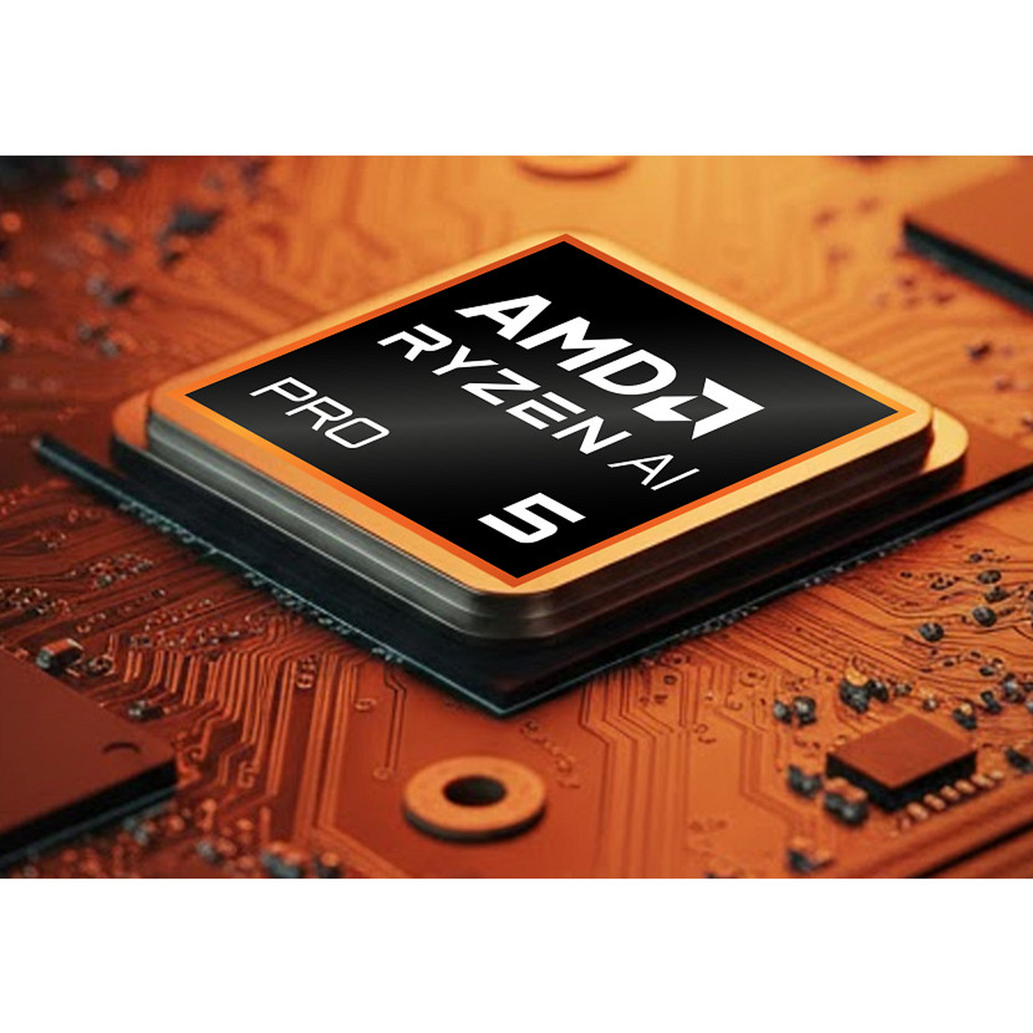 AMD Ryzen AI processor op een printplaat met zichtbare bedrading.