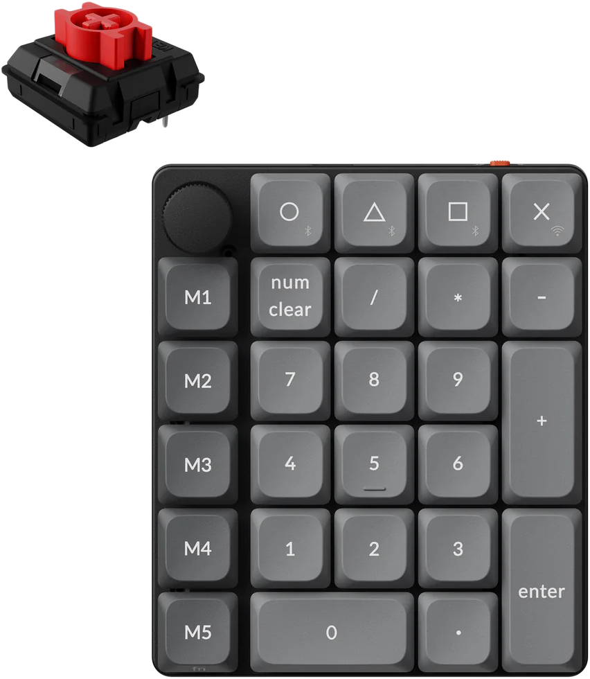 KEYCHRON K0 Max vezeték nélküli numerikus billentyűzet, Red mechanikus kapcsolók, BT, RGB, fekete (K0M-H1)