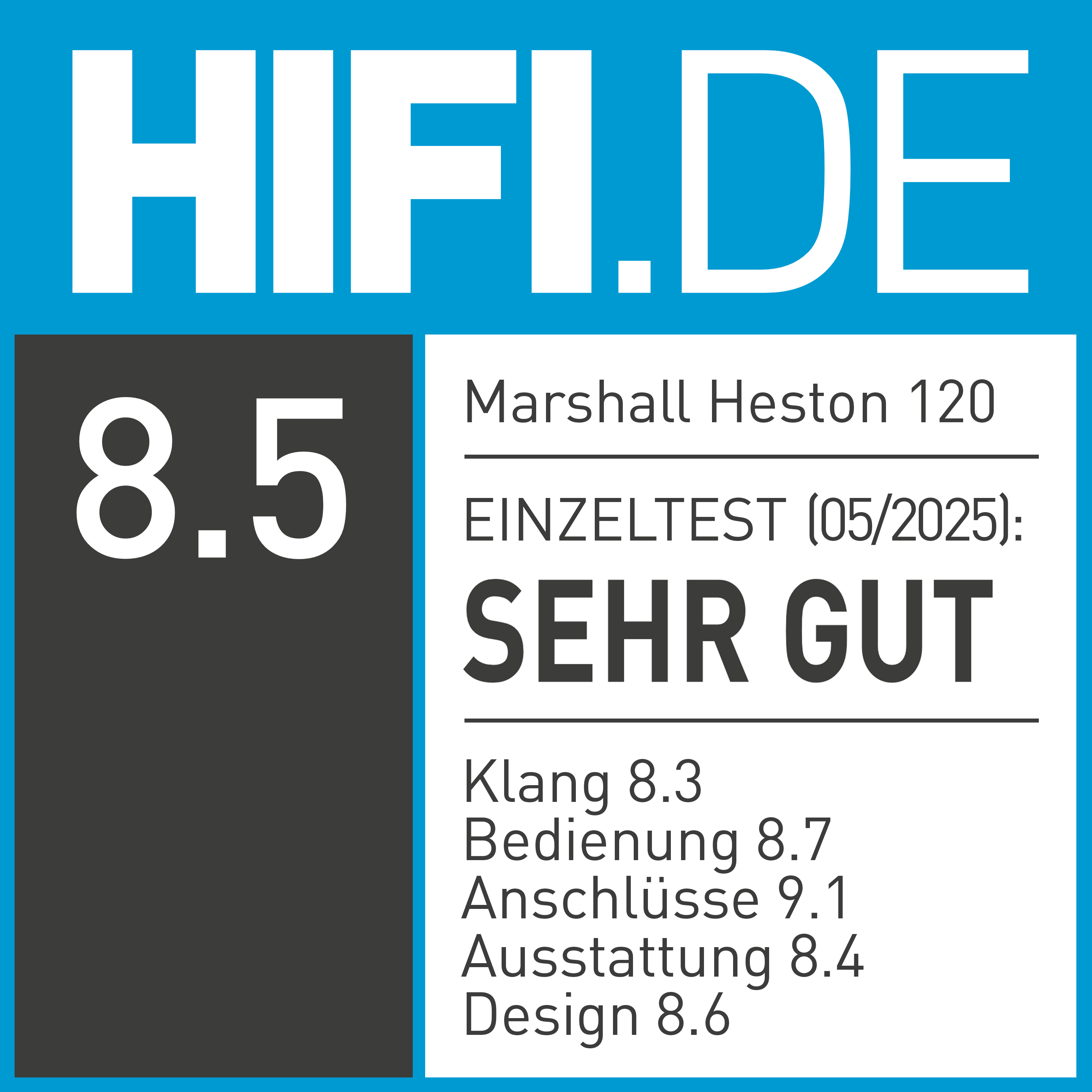 Test individuale HIFI.DE: Marshall Heston 120 con 8.5 su 10 punti.