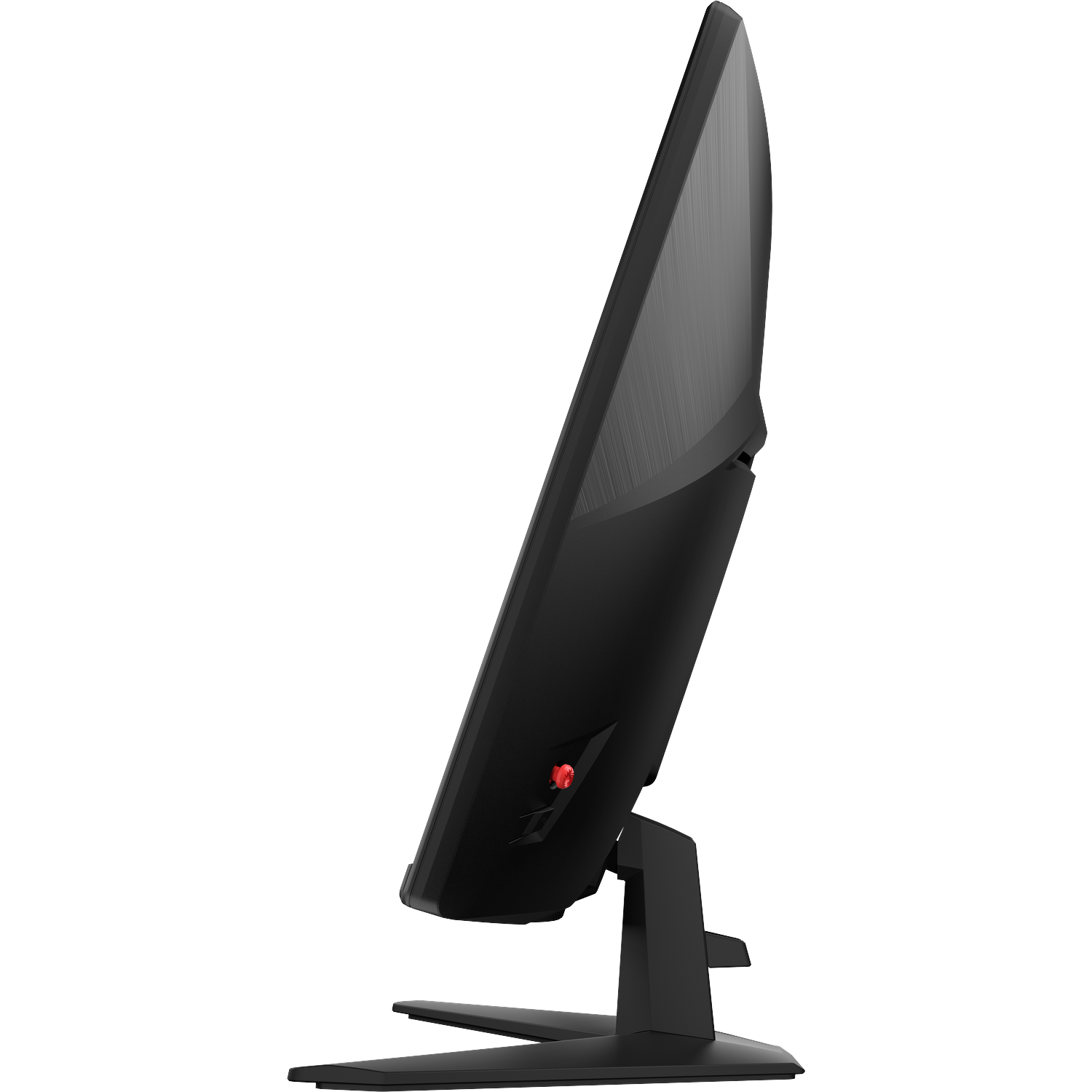 Black monitor with a red button, seen from the side.