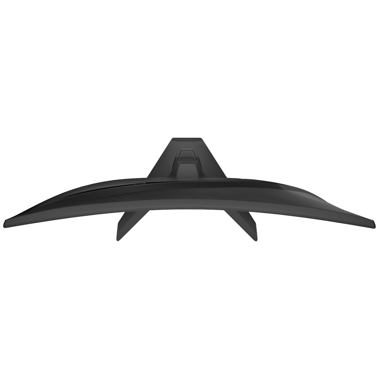 Black curved computer monitor with stand, viewed from above.