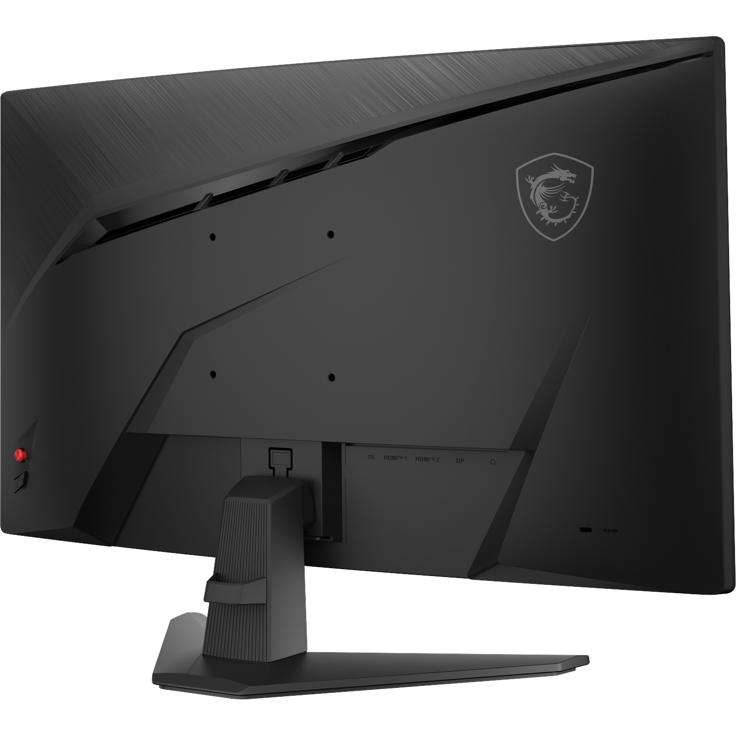Back of a black monitor with MSI logo and ports.